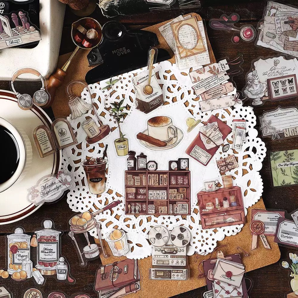 The Slow Coffee Hour — Vintage PET Sticker Pack