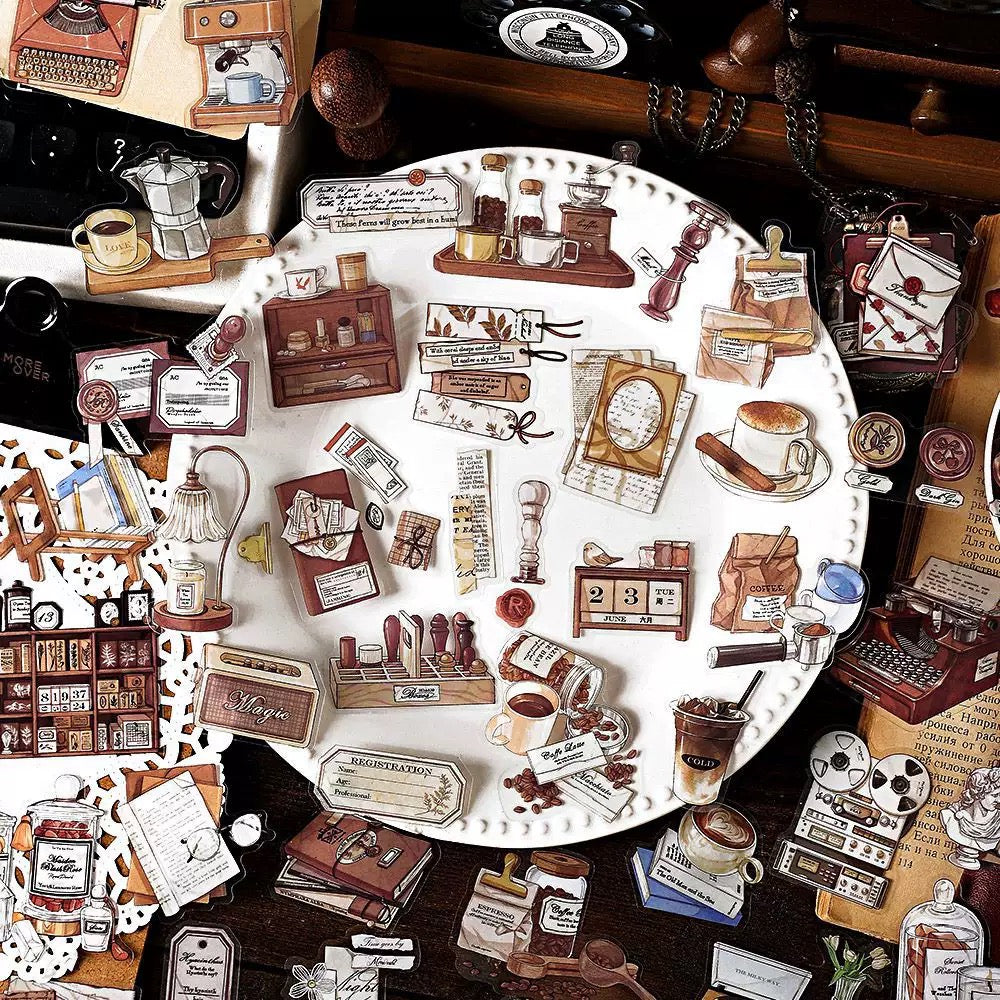 The Slow Coffee Hour — Vintage PET Sticker Pack